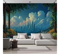 Papel Pintado Pared 3D Papel Tapiz Ilustraciones De Ciencia Ficción Ciudad Jardín Baiyun Azul Fotomurales Tv Fondo Pared Dormitorio Murales Papels Tapiz Moderno 400x280cm
