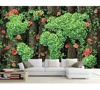 Papel Pintado Pared 3D Papel Tapiz Mapa Abstracto De Árboles Hojas Verdes Y Flores Fotomurales 3D Moderno Dormitorio Murales -KX35237, 300x210cm
