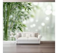 Papel Pintado Pared 3D Papel Tapiz Minimalismo Japonés Bambú Verde Esmeralda Aguas Poco Profundas Fotomurales 3D Tv Fondo Pared Dormitorio Murales Papel Tapiz Moderno