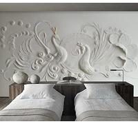 Papel Pintado Pared 3D Papel Tapiz Pavo Real En Relieve Gris Y Blanco Fotomurales 3D Moderno Dormitorio Murales -KX12198, 300x210cm