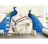 Papel Pintado Pared 3D Papel Tapiz Pintura Al Óleo De Pavo Real Azul Fotomurales 3D Moderno Dormitorio Murales -KX04282, 400x280cm