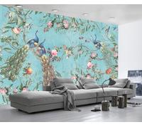 Papel Pintado Pared 3D Papel Tapiz Pintura Al Óleo Retro De Pavo Real Azul Fotomurales 3D Moderno Dormitorio Murales -KX28109, 300x210cm