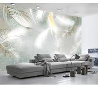 Papel Pintado Pared 3D Papel Tapiz Plumas Blancas Doradas Fotomurales 3D Moderno Dormitorio Murales -KX13819, 310x250cm