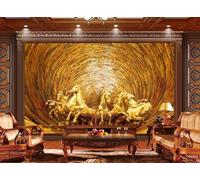 Papel Pintado Pared 3D Papel Tapiz Relieve De Caballo Dorado Fotomurales 3D Moderno Dormitorio Murales -KX11293, 400x280cm