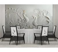 Papel Pintado Pared 3D Pavo Real En Relieve Blanco Fotomurales 3D Papel Tapiz Moderno Murales Dormitorio -ZX17505-430x300cm