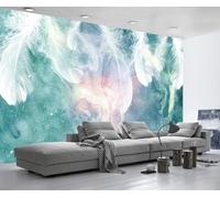 Papel Pintado Pared 3D Plumas Blancas Verdes Fotomurales 3D Papel Tapiz Moderno Murales Dormitorio -ZX30643-400x255cm