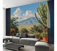 Papel Pintado Pared 3D Pradera De Cactus Del Oeste 450X315Cm Fotomurales Paisaje Mexicano, Azul Cielo Papel Tapiz Grande Murales Fotográfico Moderno Decoración De Pared Para Sala Dormitorio