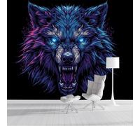 Papel Pintado Pared 3D Púrpura Flash Wolf Fotomurales Tv Fondo Dormitorio Murales Animales De Fantasía Para Sala De Estar Pósteres Motivos De Restaurante De Oficina,400X280Cm