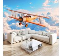 Papel Pintado Pared 3D Retro Avión Para Salón Pared Muebles, Fotomurales Soñador Nubes 250 X 175 Cm Moderno Dormitorio Murales Azul Para Niños Adolescentes Chico Chica