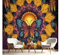 Papel Pintado Pared 3D Rojo Amarillo Mandala Mariposa Fotomurales Tv Fondo Dormitorio Murales Insectos Psicodélicos Para Sala De Estar Pósteres Motivos De Restaurante De Oficina,300X210Cm