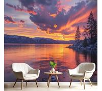 Papel Pintado Pared 3D Rojo Lago Sunset Fotomurales Tv Fondo Dormitorio Murales Paisajes De Fantasía Para Sala De Estar Pósteres Motivos De Restaurante De Oficina,400X280Cm