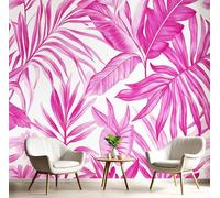 Papel Pintado Pared 3D Rosa Flores Hojas Fotomurales Tv Fondo Dormitorio Murales Plantas Tropicales Para Sala De Estar Pósteres Motivos De Restaurante De Oficina,300X210Cm