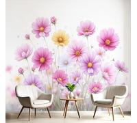 Papel Pintado Pared 3D Rosa Verde Flores De Cosmos Fotomurales Tv Fondo Dormitorio Murales Plantas De Ensueño Para Sala De Estar Pósteres Motivos De Restaurante De Oficina,400X280Cm