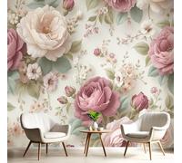 Papel Pintado Pared 3D Rosa Verde Peonía Rosa Fotomurales Tv Fondo Dormitorio Murales Plantas Retro Para Sala De Estar Pósteres Motivos De Restaurante De Oficina,400X280Cm