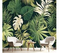 Papel Pintado Pared 3D Verde Esmeralda Hojas De Palma Monstera Fotomurales Tv Fondo Dormitorio Murales Plantas De La Selva Para Sala De Estar Pósteres Motivos De Restaurante De Oficina,400X280Cm