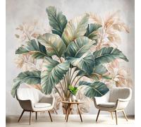 Papel Pintado Pared 3D Verde Grisáceo Hojas De Plátano Fotomurales Tv Fondo Dormitorio Murales Plantas Retro Para Sala De Estar Pósteres Motivos De Restaurante De Oficina,400X280Cm