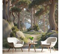 Papel Pintado Pared 3D Verde Parduzco Bosque Del Sol Fotomurales Tv Fondo Dormitorio Murales Paisajes Naturales Para Sala De Estar Pósteres Motivos De Restaurante De Oficina,400X280Cm