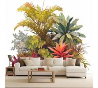 papel pintado pared 400x280cm Flores Tropicales Y Hojas Verdes. papel pintado armario Impresión mural sin cortes sobre lienzo al óleo, perfecta para ambientes profesionales EB24-5451