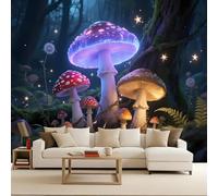 papel pintado pared 400x280cm Hongos Nocturnos papel pintado armario Impresión mural sin cortes sobre lienzo al óleo, perfecta para ambientes profesionales EB24-2133