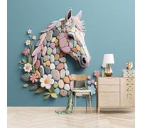 papel pintado pared 500x280cm Caballo Rompecabezas De Piedra Azul papel pintado geometrico Lienzo mural con diseño 3D, unión invisible, ideal para fondo de televisión o sofá EB24-1151