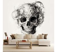 Papel Pintado Pared Abstracto Calavera Gótico Flores Fotomurales 400x280 cm, Foto Mural 3D Papel Tapiz Fotográfico, Tejido No Tejido Mate Murales Decorativos Pared, Para Dormitorio Salon Decoración