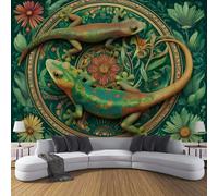 Papel Pintado Pared Abstracto Geco Flores 150×105cm Papel Tapiz Fotomurales 3D, Mandala Animales Dormitorio Salón Tv Fondo Pared, Moderna Decora Murales, Verde Murales Fotográficos