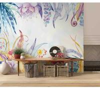 Papel Pintado Pared Acuarela Planta Hoja Floral, 350x250cm Papel Tapiz Fotomurales 3D Tv Fondo Pared Moderno Dormitorio Murales Fotomurales Decorativos Pared