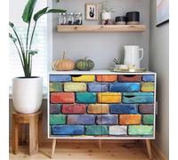 papel pintado pared antihumedad 44 X1000Lcm Arte De Ladrillos Cuadrados Coloridos papel pintado adhesivo Fácil de aplicar en paredes lisas,perfecto para renovar rápidamente apartamentos Z261832