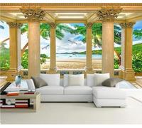 Papel Pintado Pared Balcón De Columnas De Piedra Extendidas En El Espacio Fotomurales 3D Papel Tapiz Moderno Dormitorio Murales -KX04891, 310x250cm