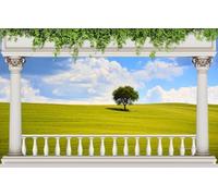 Papel Pintado Pared Balcón De Columnas Y Césped Fotomurales 3D Papel Tapiz Moderno Dormitorio Murales -KX07353, 450x280cm