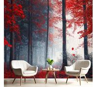 Papel Pintado Pared,Bosque Arces Rojos 400×280 Cm, El Libro La Selva, Tela De Seda, Para Cocina, Dormitorio, Salón (Gris Fácil De Limpiar Papel Pintado)