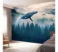Papel Pintado Pared Bosque Ballenas Reino Secreto, Azul Mural Autoadhesivo 300 x 210 cm（WxH Adhesivo Muebles Autoadhesivo Papeles Pintados para Dormitorio Salón Pasillo