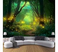 Papel Pintado Pared Bosque Mágico,400 × 280 Cm Material De Seda Mural,Verde Esmeralda Papel Tapiz 3D Adecuado Para Decoración Paredes Sala, Dormitorio-Luciérnagas Brillantes