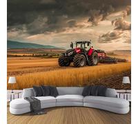 Papel Pintado Pared Campos Dorados,350 × 256 Cm Material De Seda Mural,Naranja Caramelo Papel Tapiz 3D Adecuado Para Decoración Paredes Sala, Dormitorio-Tractor Moderno