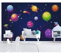 Papel Pintado Pared Cohete De Dibujos Animados Cosmos Star 400x255cm Fotomurales Decorativos Pared Infantil 3D Murales Dormitorio Salon -MIWEI Wallpaper-ZXY-31849