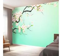 Papel Pintado Pared Concepción Artística China Ramas Flores Blancas, Verde Claro Mural Autoadhesivo 200 x 140 cm（WxH Adhesivo Muebles Autoadhesivo Papeles Pintados para Dormitorio Salón Pasillo