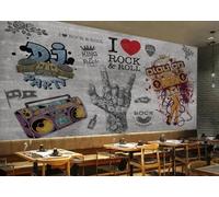 Papel Pintado Pared De Cemento De Moda Pintado A Mano Graffiti Música Bar Tema Bebida Té De La Tarde Restaurante Occidental Fondo Pared Papel Tapiz Cafetería Mural,3D,300x210cm
