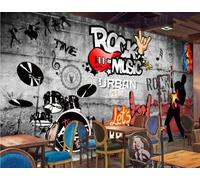 Papel Pintado Pared De Cemento Retro Letras Inglesas Graffiti Rock Música Bar Postre Bebida Té De La Tarde Restaurante Occidental Fondo Pared Papel Tapiz Cafetería Mural,3D,350x245cm
