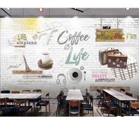 Papel Pintado Pared De Ladrillo Letras De Café Pintadas A Mano Postre Casa Té De La Tarde Tienda De Hamburguesas Bar Fondo Pared Restaurante Occidental Papel Tapiz Café Mural,3D,150x105cm