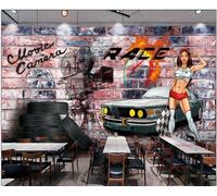 Papel Pintado Pared De Ladrillo Pintado A Mano Graffiti Coche Tema Pintura Decorativa Tienda De Bebidas Música Bar Fondo Pared Restaurante Occidental Papel Pintado Café Mural,3D,200x140cm