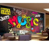 Papel Pintado Pared De Ladrillo Retro Graffiti Fresco Colorido Personalizado Música Letras Bar Té De La Tarde Restaurante Occidental Fondo Pared Papel Tapiz Cafetería Mural,3D,250x175cm
