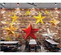 Papel Pintado Pared De Ladrillo Retro Patrón De Estrella De Cinco Puntas Música Graffiti Tema Té De La Tarde Tienda De Bebidas Bar Fondo Pared Restaurante Occidental Papel Pintado Café Mural,3D,300x2