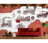 Papel Pintado Pared De Ladrillo Retro Pintado A Mano Imagen Nostálgica Del Coche Música Bar Té De La Tarde Postre Casa Pared De Fondo Restaurante Occidental Papel Pintado Café Mural,3D,430x300cm