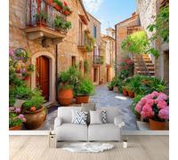 Papel Pintado Pared Decorativa Efecto 3D Realista Paisaje Pueblo Callejón De Piedra - Mural Fotográfico para Habitación o Sala de Estar 400 x 280 cm, No Tejido (TNT) Multicolor