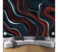 Papel Pintado Pared Dibujo Lineal Abstracto Papel Pintado Efecto 3D Geometría Ondulatoria Ciencia Ficción Salón Dormitorio Negro Fotomurales Tejido No Tejido Murales Decorativos Pared, 300X210Cm
