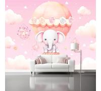Papel Pintado Pared Dibujos Animados Globo Aerostático Nubes, Rosa Mural Autoadhesivo 350 x 256 cm（WxH Adhesivo Muebles Autoadhesivo Papeles Pintados Dormitorio Baño para Dormitorio Salón Pasillo