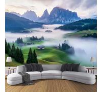 Papel Pintado Pared Dolomitas,350 × 256 Cm Material De Seda Mural,Azul Papel Tapiz 3D Adecuado Para Decoración Paredes Sala, Dormitorio-Colinas Verdes