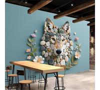 papel pintado pared dormitorio 250x420cm Rompecabezas De Piedra Azul Lobo papel pintado muebles Lienzo artístico con efecto óleo, sin costuras, ideal para recibidor o despacho profesional EB24-1140