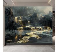 papel pintado pared dormitorio 300x210cm Castillo De Montaña papel pintado flores Mural 3D en lienzo de pintura al óleo, sin empalmes, ideal para estudio o zona creativa EB24-2973
