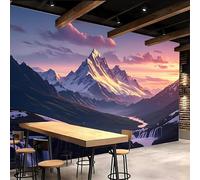 papel pintado pared dormitorio 300x210cm Montaña Del Cielo Rosa papel pintado flores Mural 3D en lienzo de pintura al óleo, sin empalmes, ideal para estudio o zona creativa EB24-1353